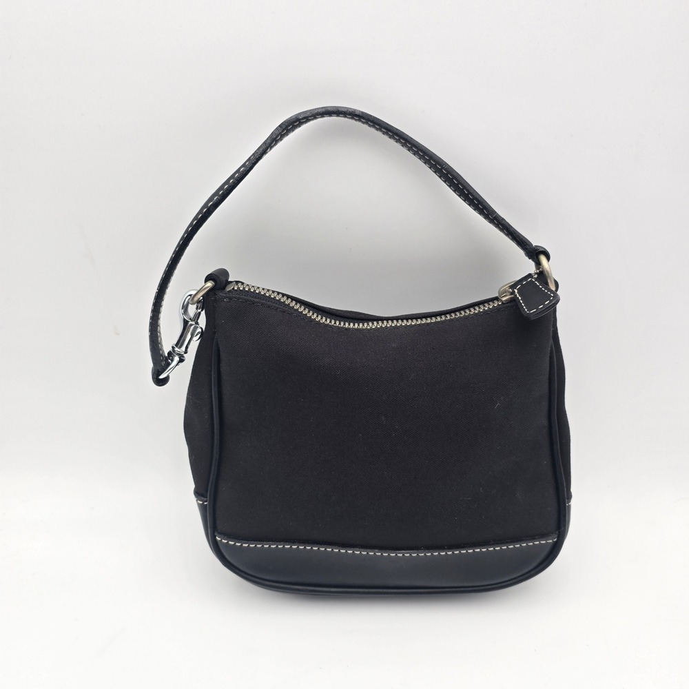 Coach Black Canvas Leather Trim Small‎ Shoulder Bag Purse 7704